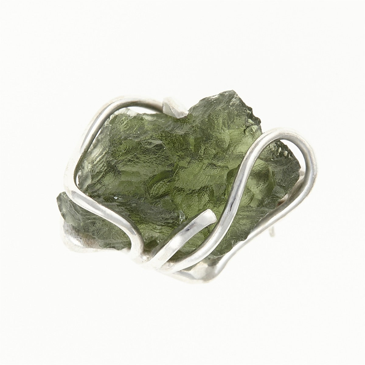 Silver brooch with moldavite 26-077