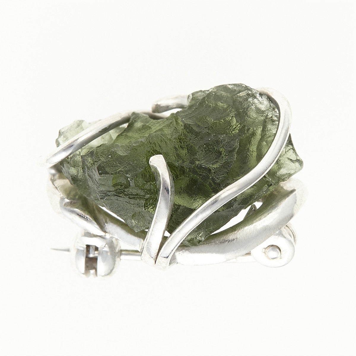Silver brooch with moldavite 26-077