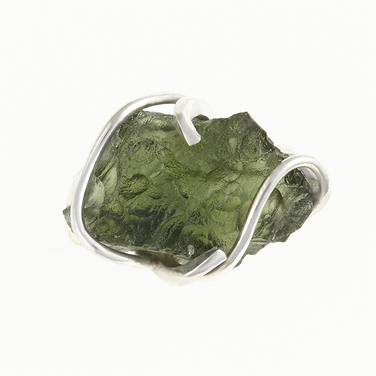 Silver brooch with moldavite 26-077