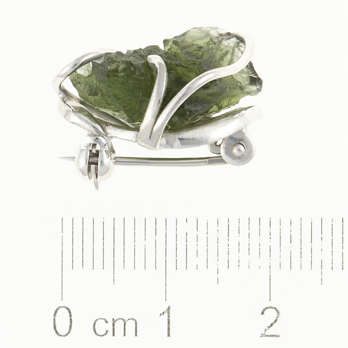 Silver brooch with moldavite 26-077