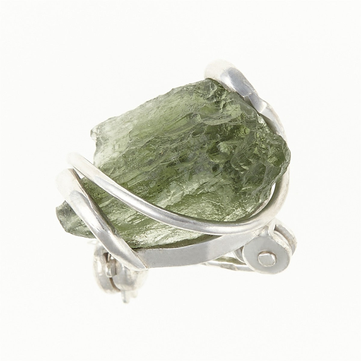 Silver brooch with moldavite 26-078