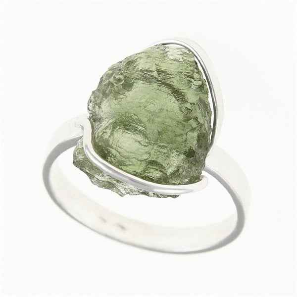 Silver ring with natural moldavite 26-079
