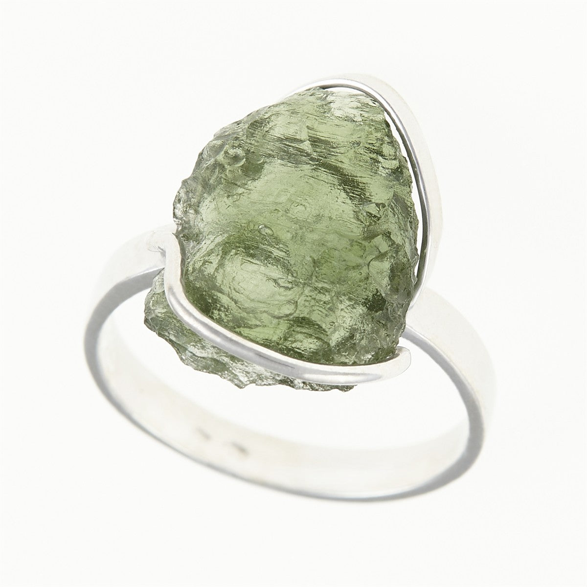Silver ring with natural moldavite 26-079