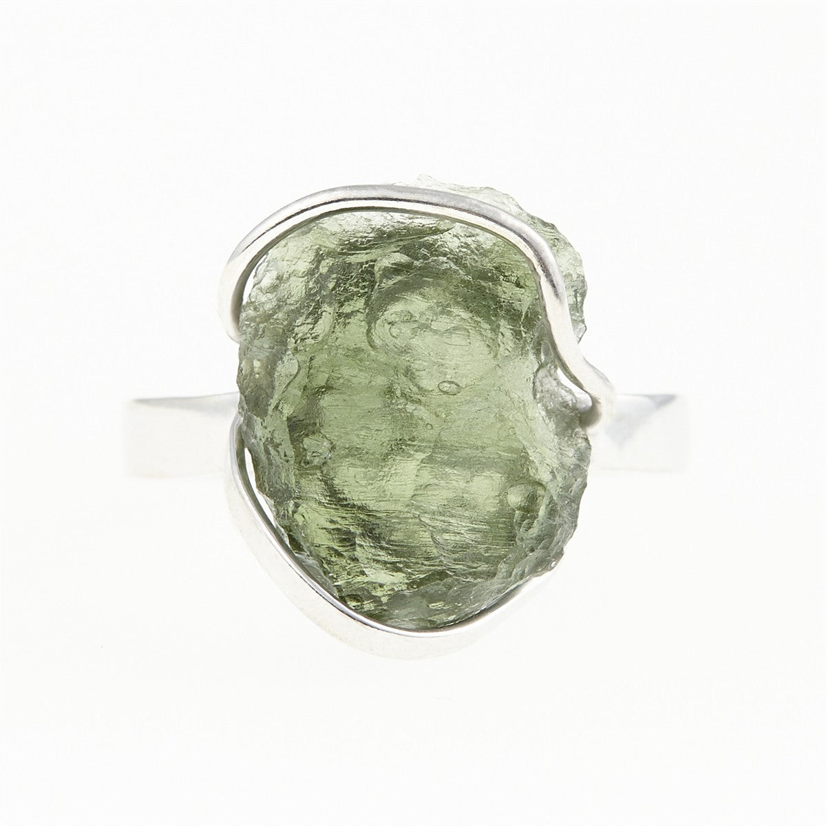 Silver ring with natural moldavite 26-079