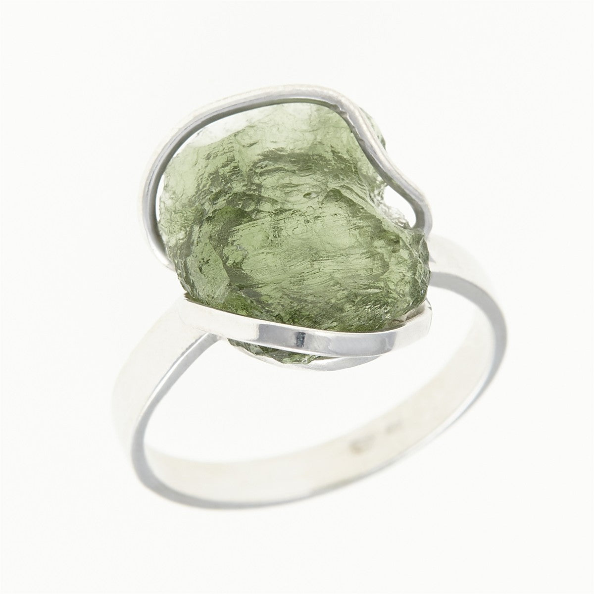 Silver ring with natural moldavite 26-079