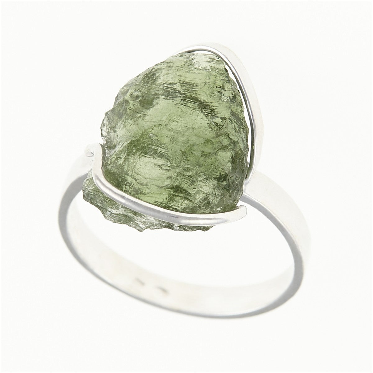 Silver ring with natural moldavite 26-079