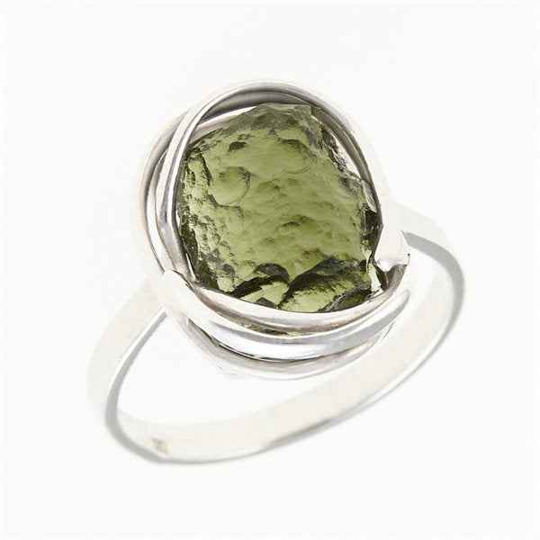 Silver ring with natural moldavite 26-080