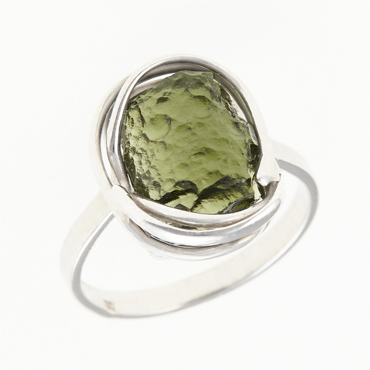 Silver ring with natural moldavite 26-080