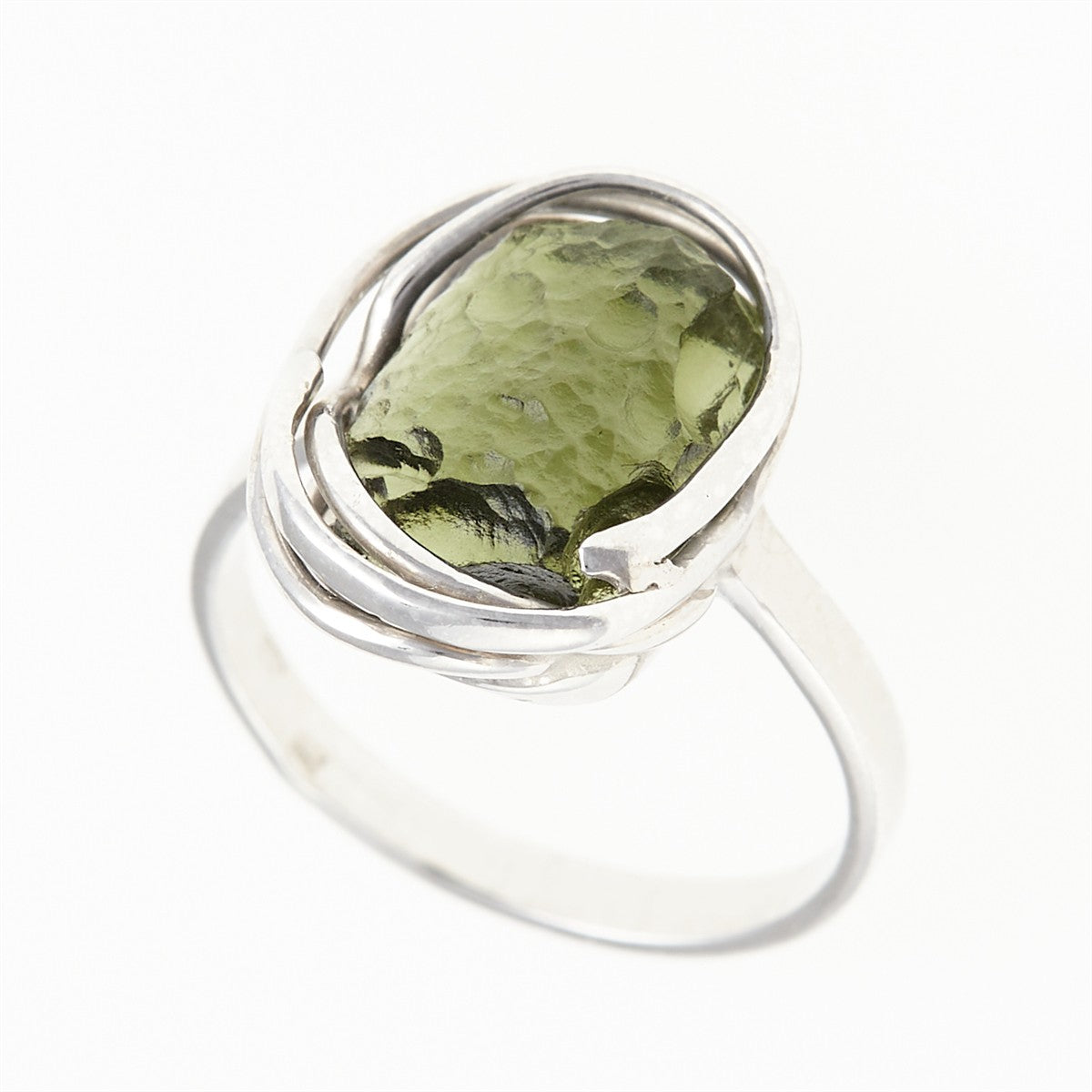 Silver ring with natural moldavite 26-080