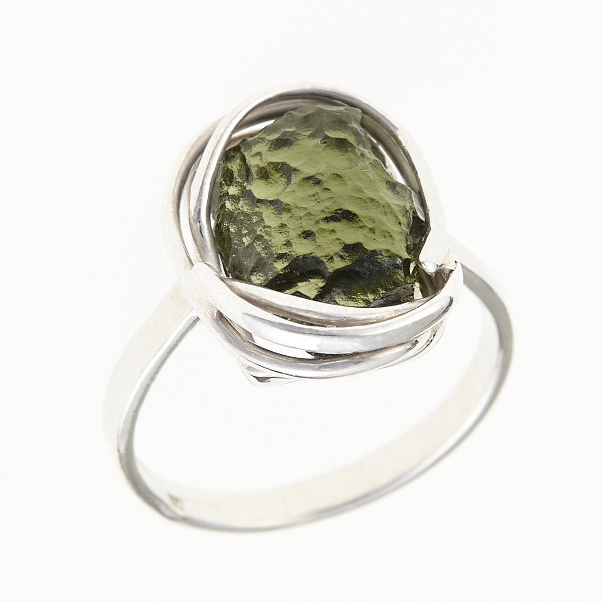 Silver ring with natural moldavite 26-080