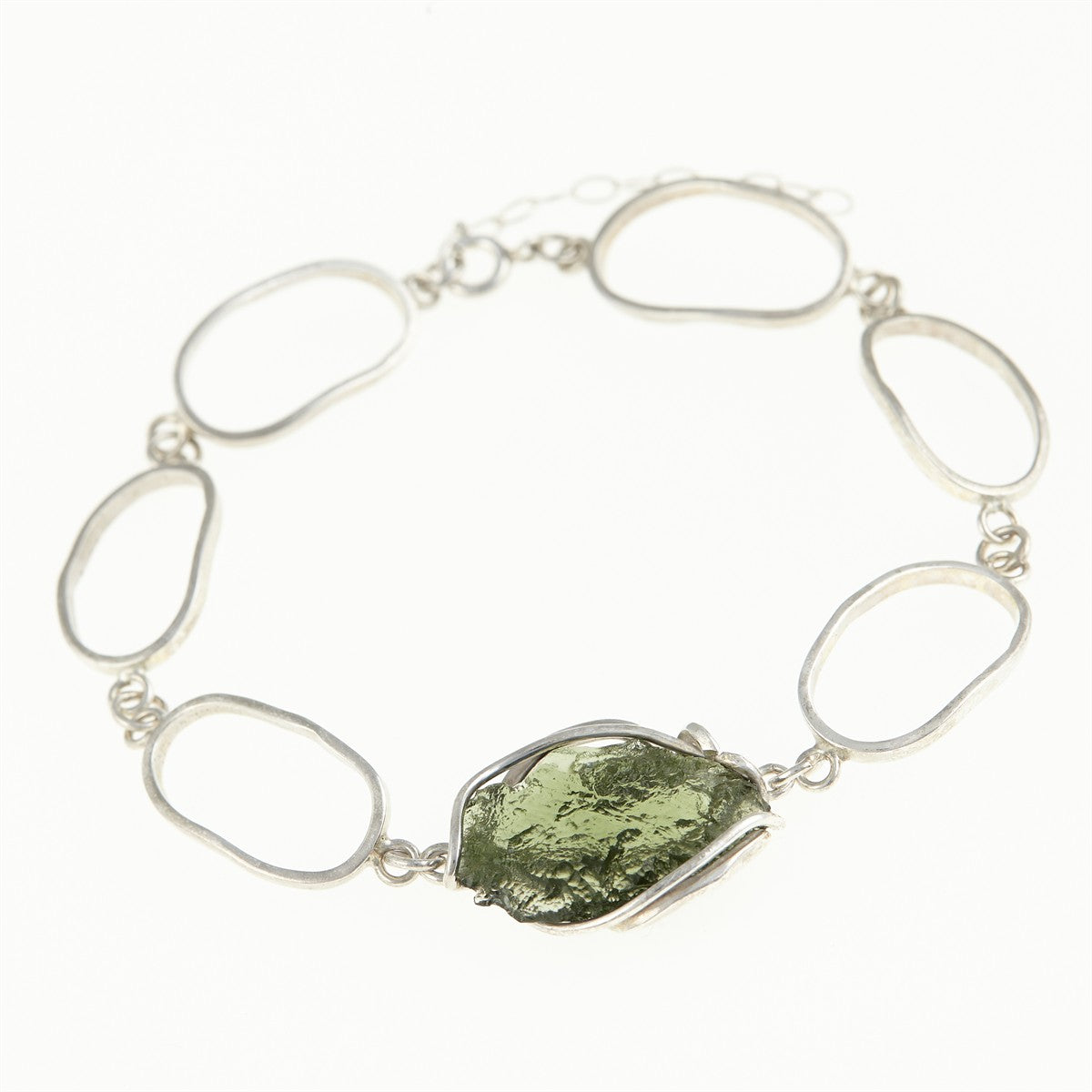 Silver bracelet with moldavite MS26-083