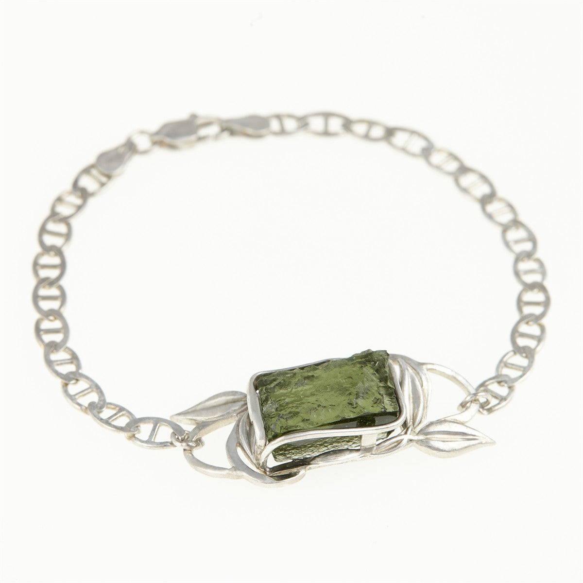 Silver bracelet with moldavite MS26-085