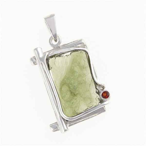 Ciondolo in argento con moldavite e granati 26-096