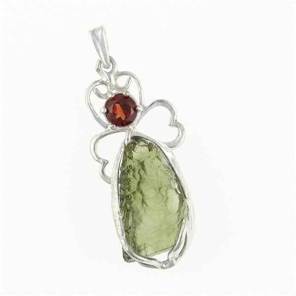 Ciondolo in argento con moldavite e granato - angelo 26-109