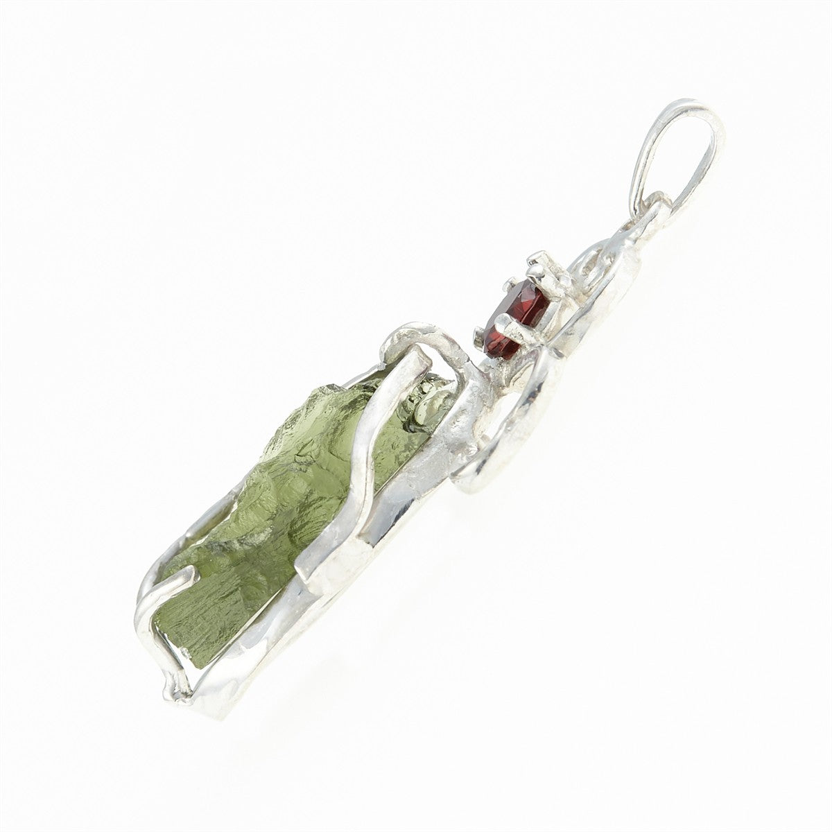 Silver pendant with moldavite and garnet - angel 26-109
