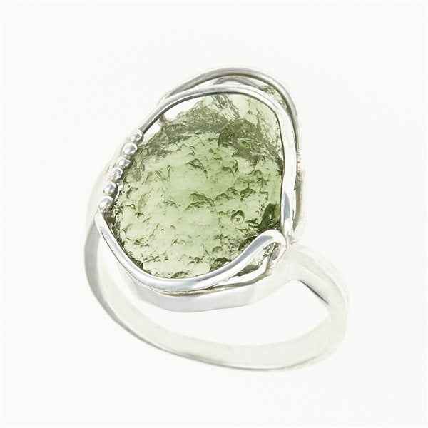 Silver ring with natural moldavite 26-130