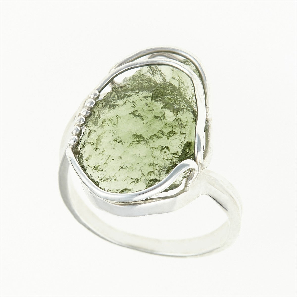 Silver ring with natural moldavite 26-130