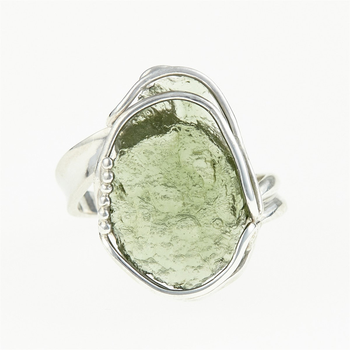 Silver ring with natural moldavite 26-130