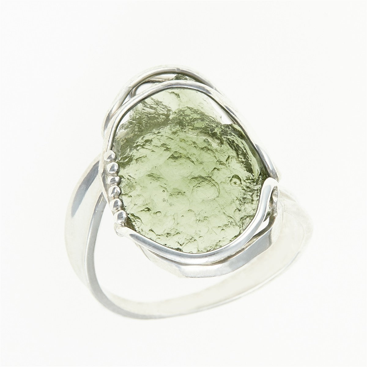 Silver ring with natural moldavite 26-130
