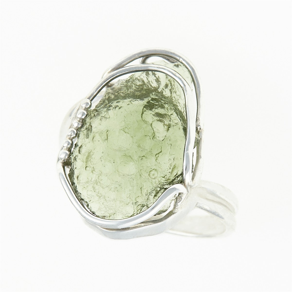 Silver ring with natural moldavite 26-130