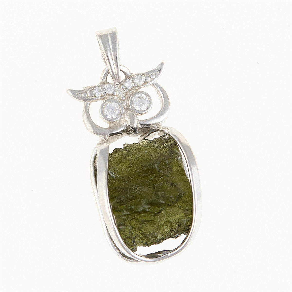 Silver pendant with moldavite and zirconias - owl 26-135A