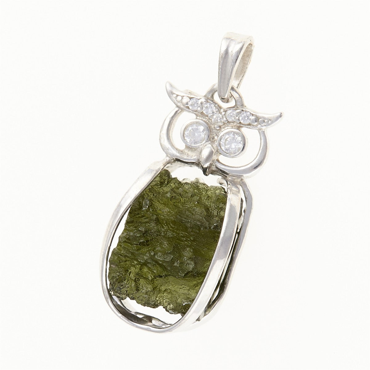 Silver pendant with moldavite and zirconias - owl 26-135A