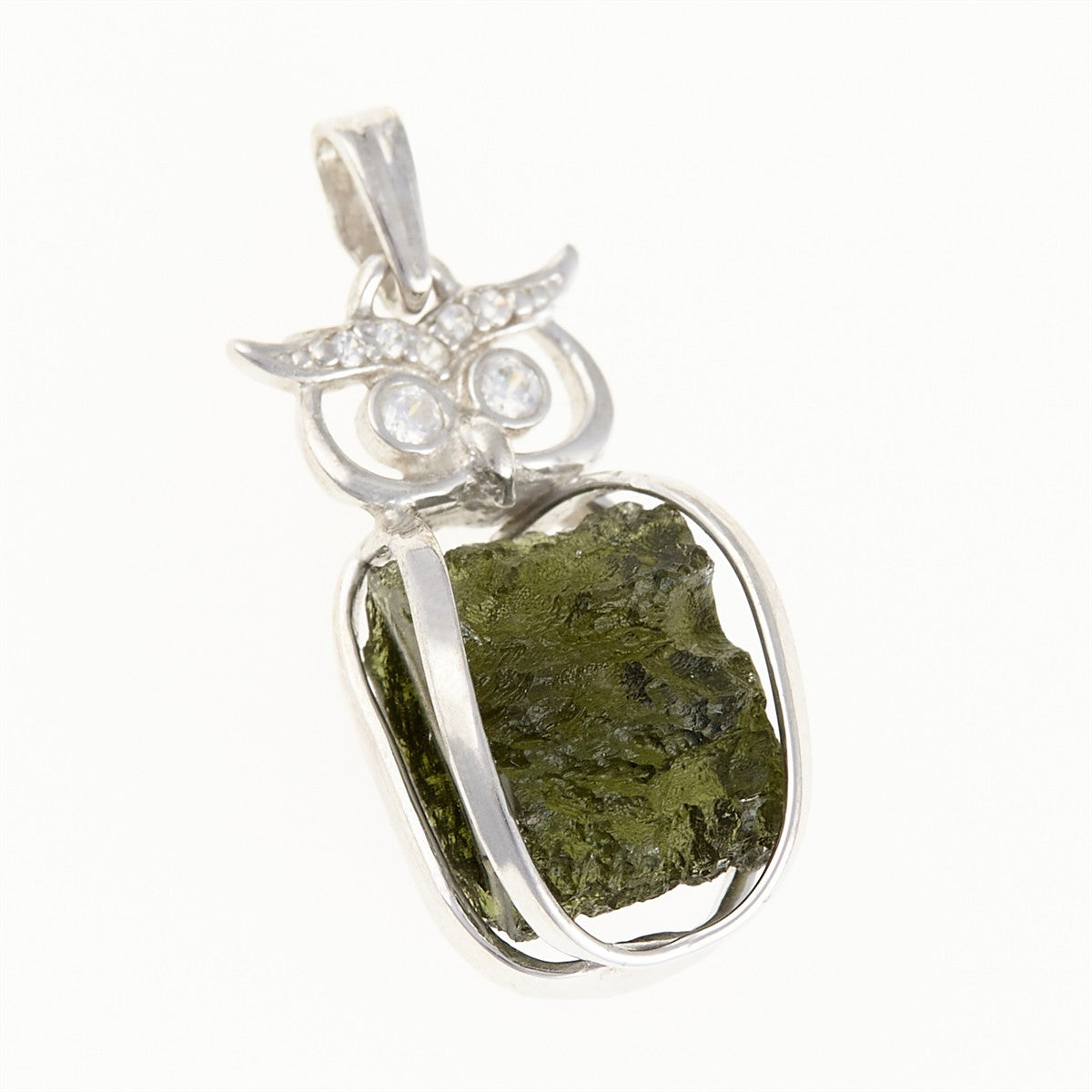Silver pendant with moldavite and zirconias - owl 26-135A