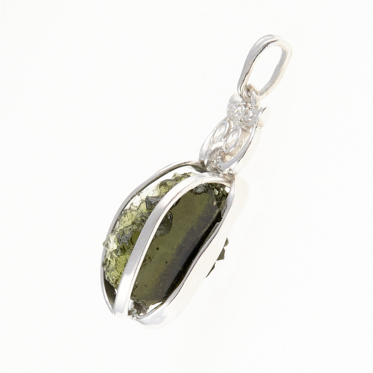 Silver pendant with moldavite and zirconias - owl 26-135A