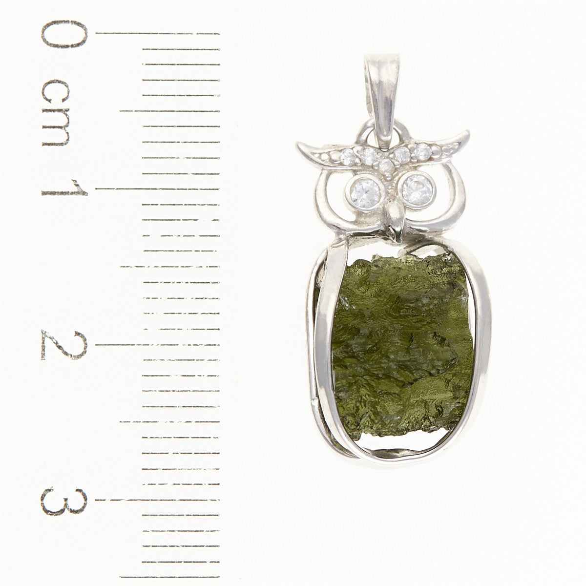 Silver pendant with moldavite and zirconias - owl 26-135A