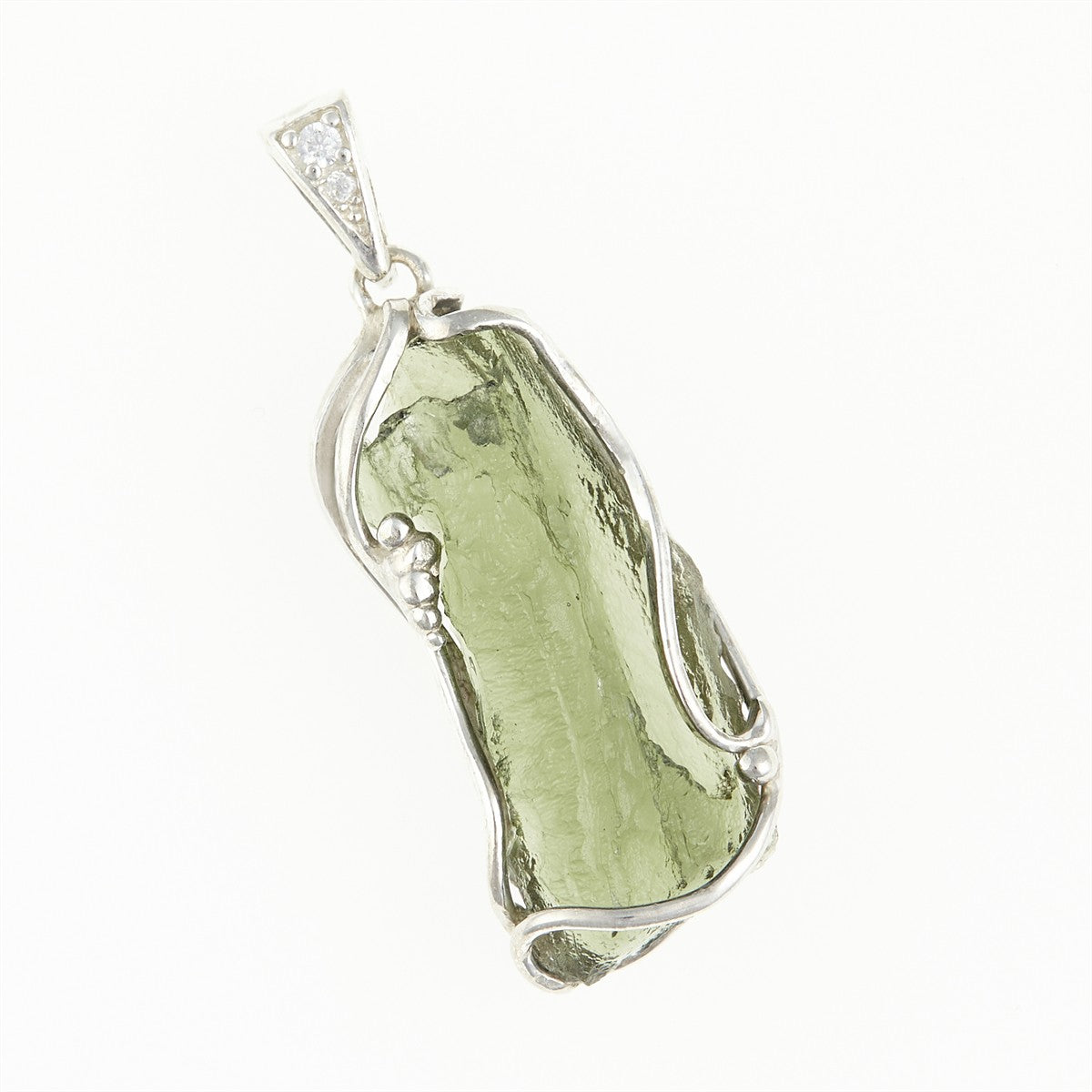 Silver pendant with moldavite and zirconias 26-192