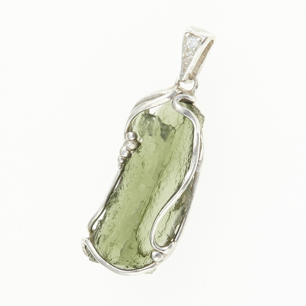 Silver pendant with moldavite and zirconias 26-192