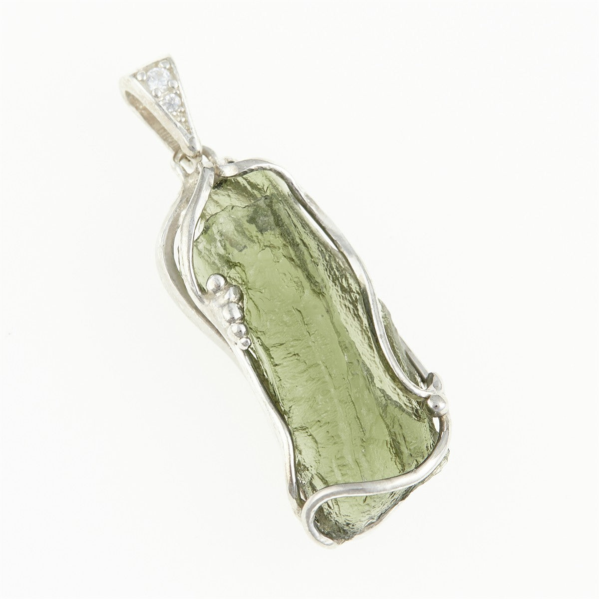 Silver pendant with moldavite and zirconias 26-192
