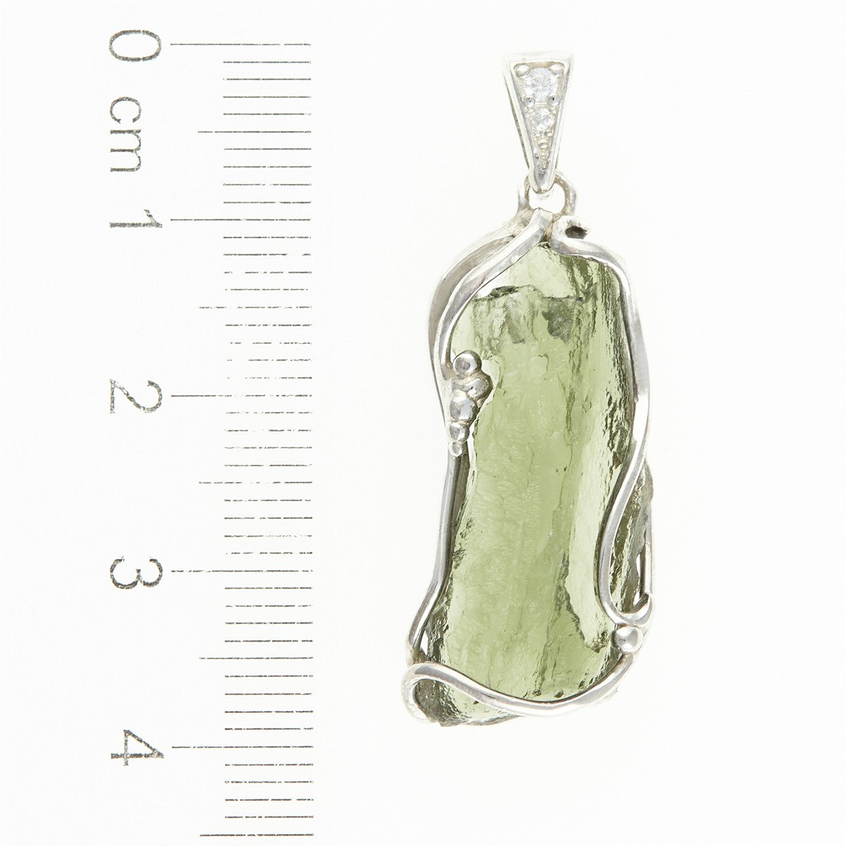 Silver pendant with moldavite and zirconias 26-192