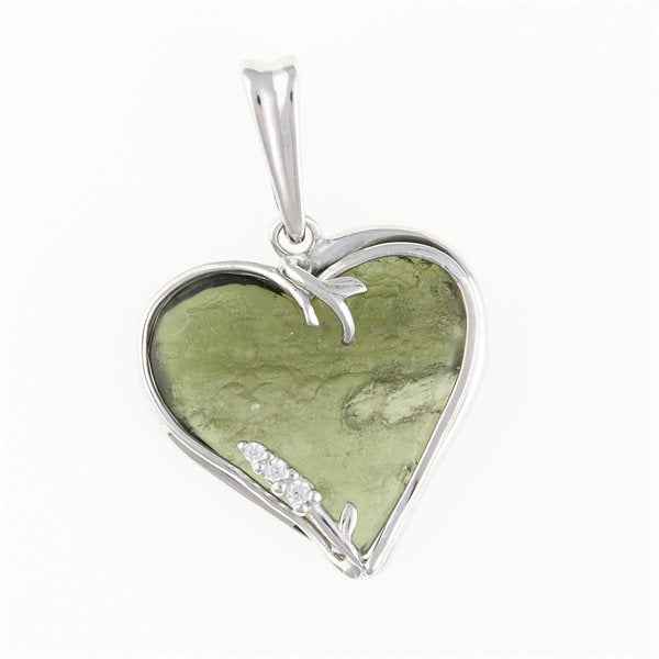 Ciondolo in argento con moldavite e zircone - cuore - 26-199