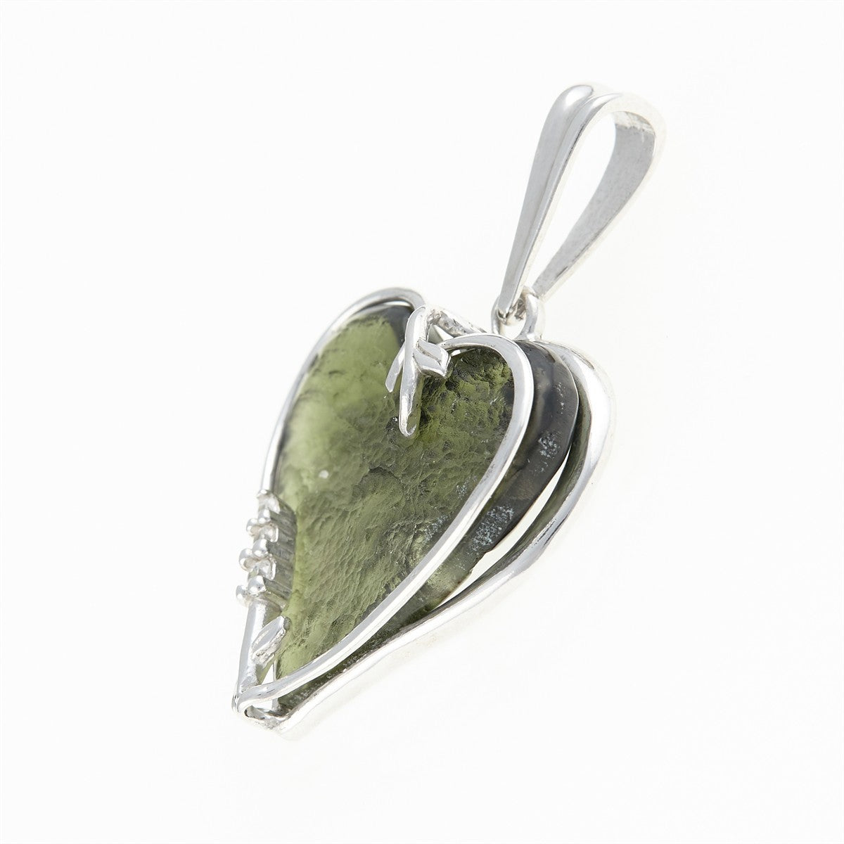 Silver pendant with a moldavite and zircon - heart - 26-199