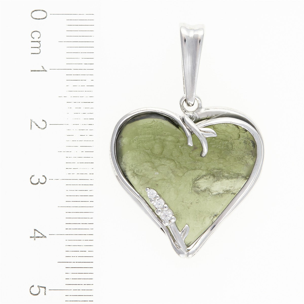 Silver pendant with a moldavite and zircon - heart - 26-199