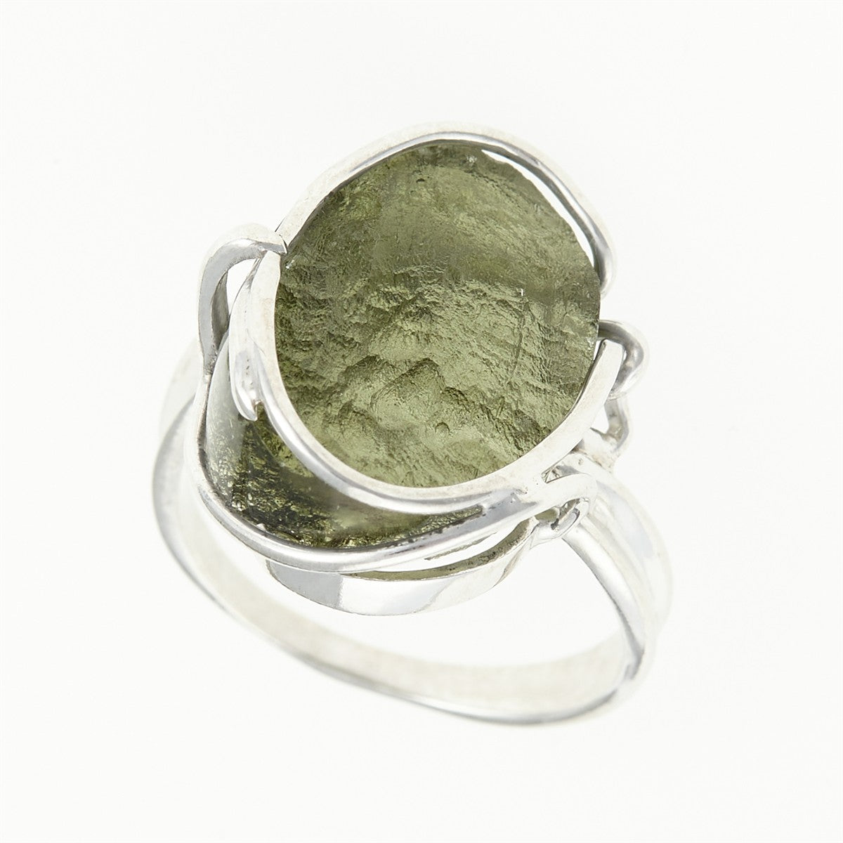 Silver ring with natural moldavite 26-216