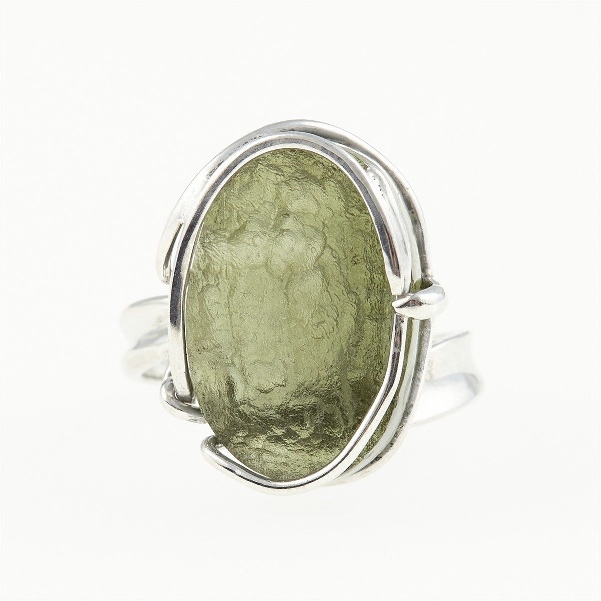 Silver ring with natural moldavite 26-216