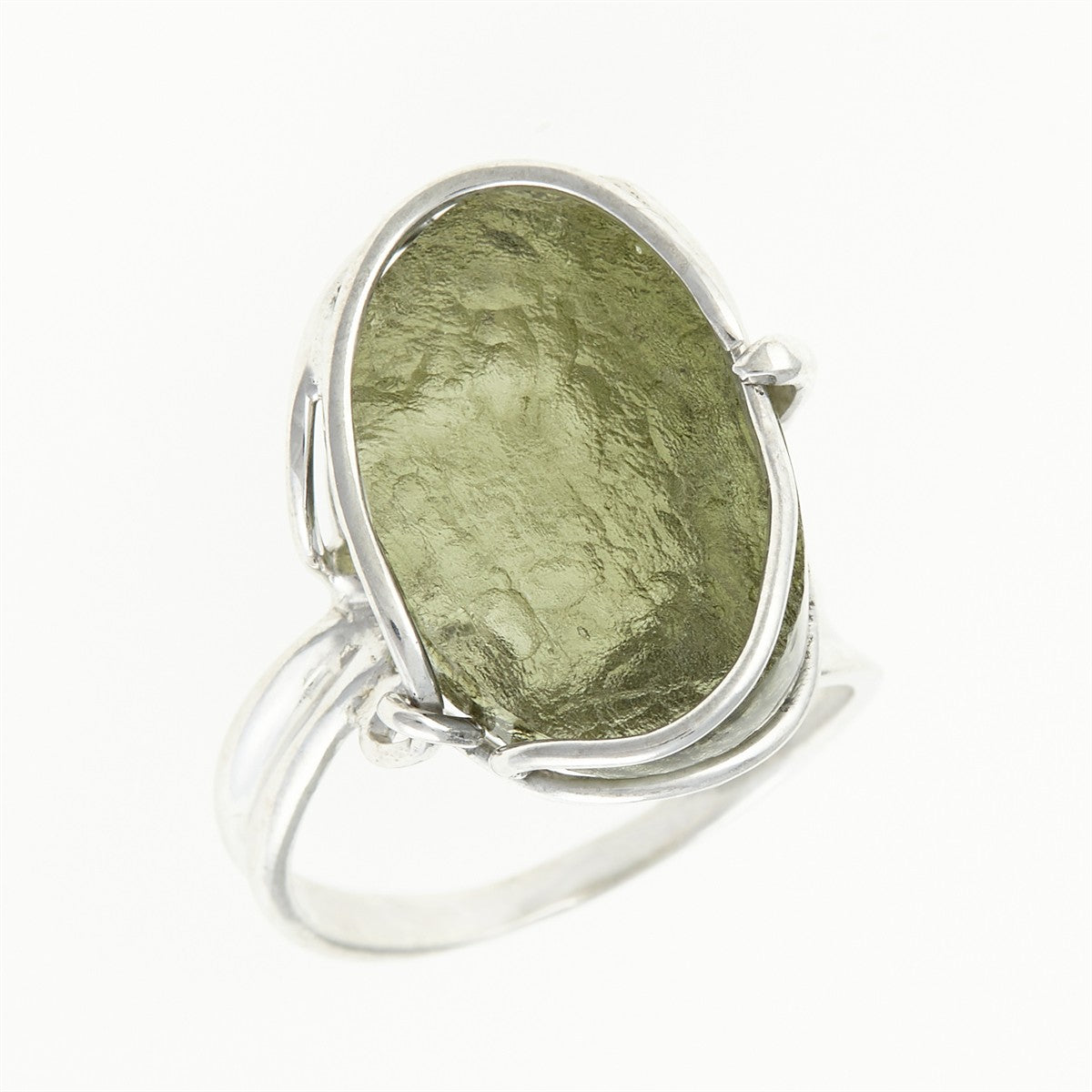 Silver ring with natural moldavite 26-216