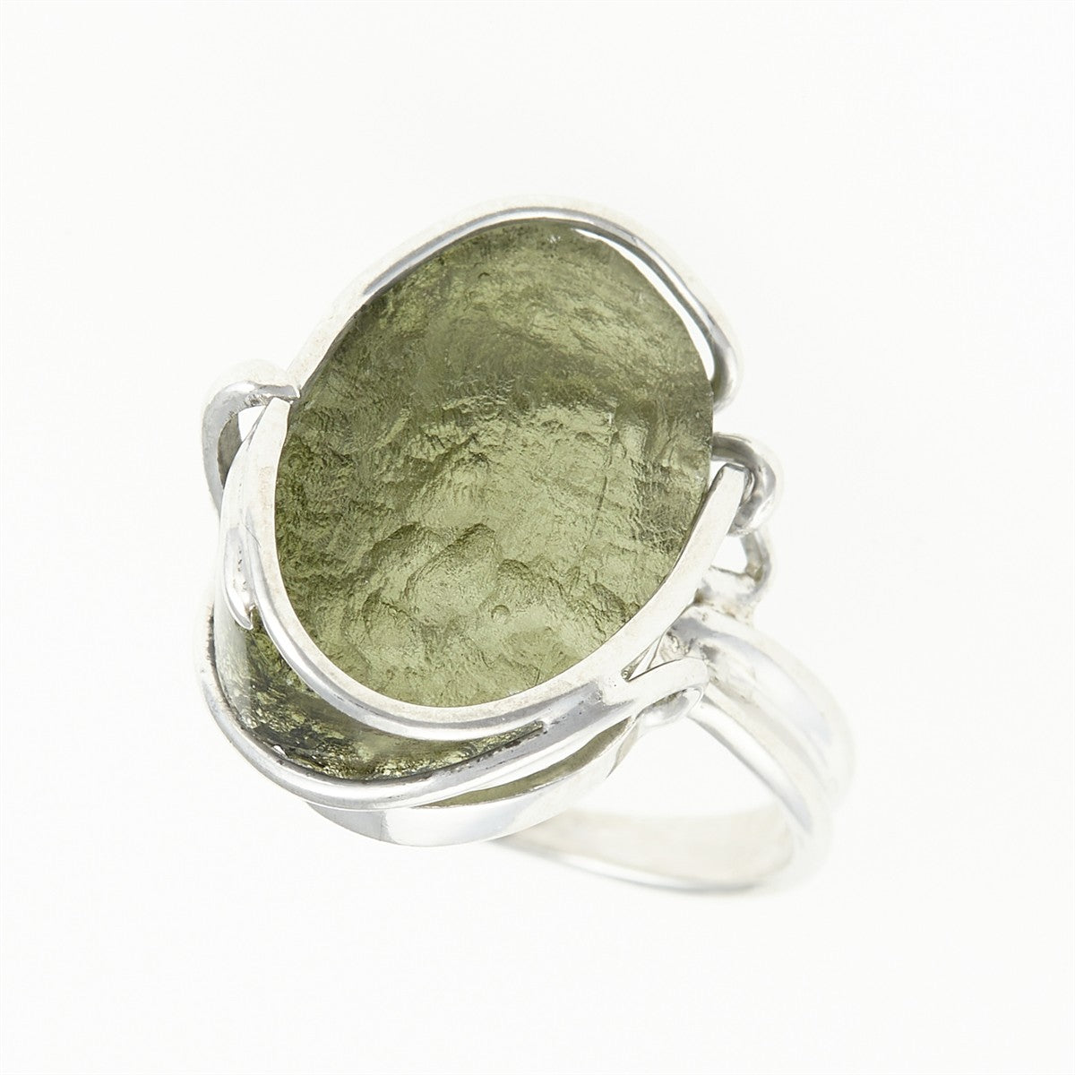 Silver ring with natural moldavite 26-216