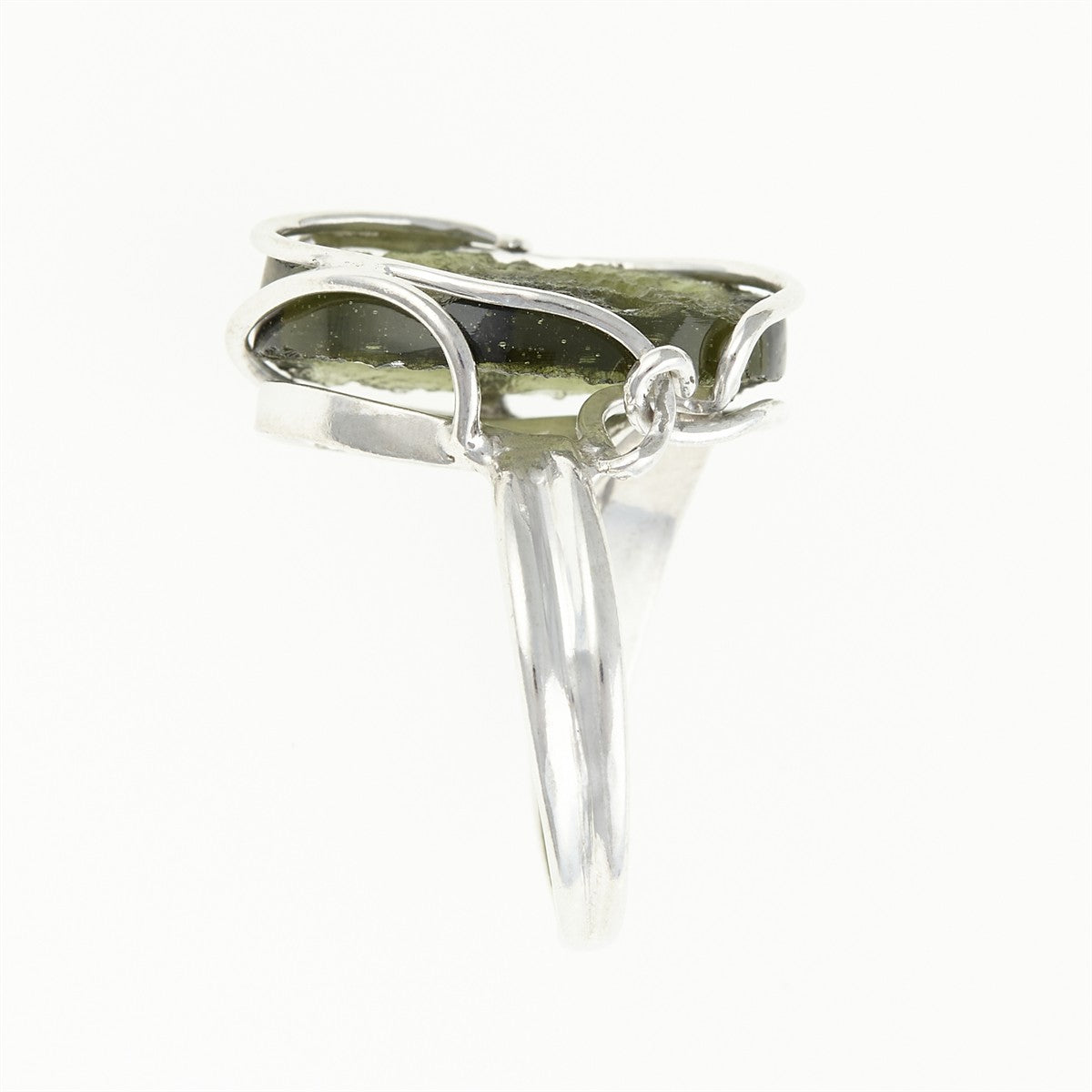 Silver ring with natural moldavite 26-216