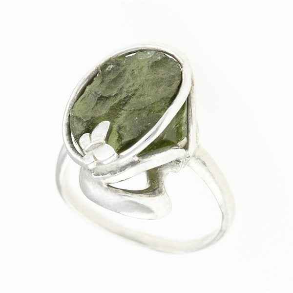 Silver ring with natural moldavite 26-217
