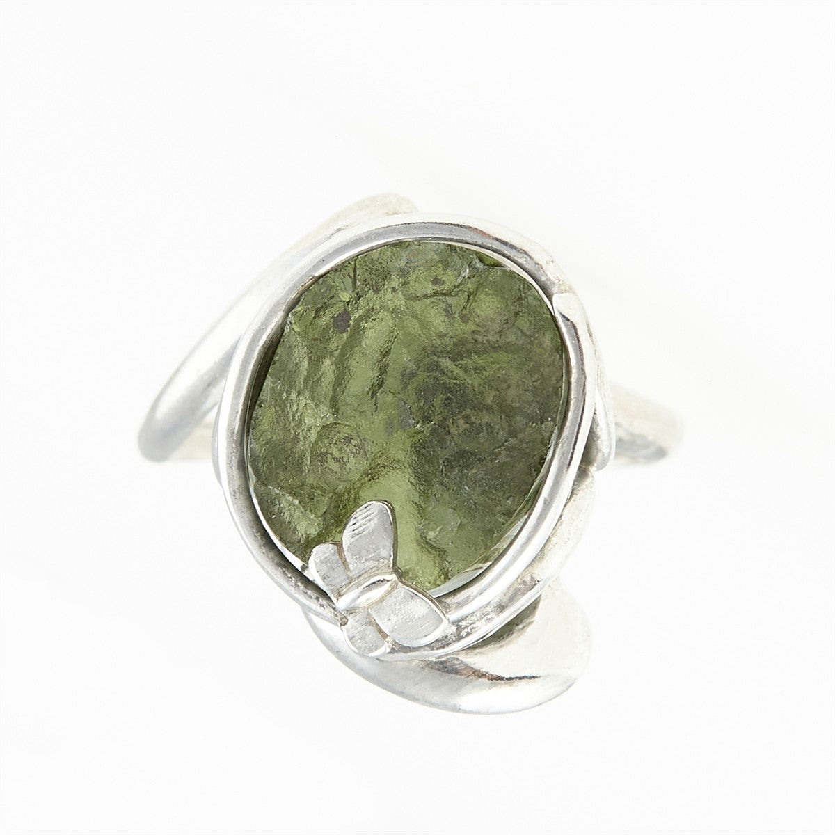 Silver ring with natural moldavite 26-217