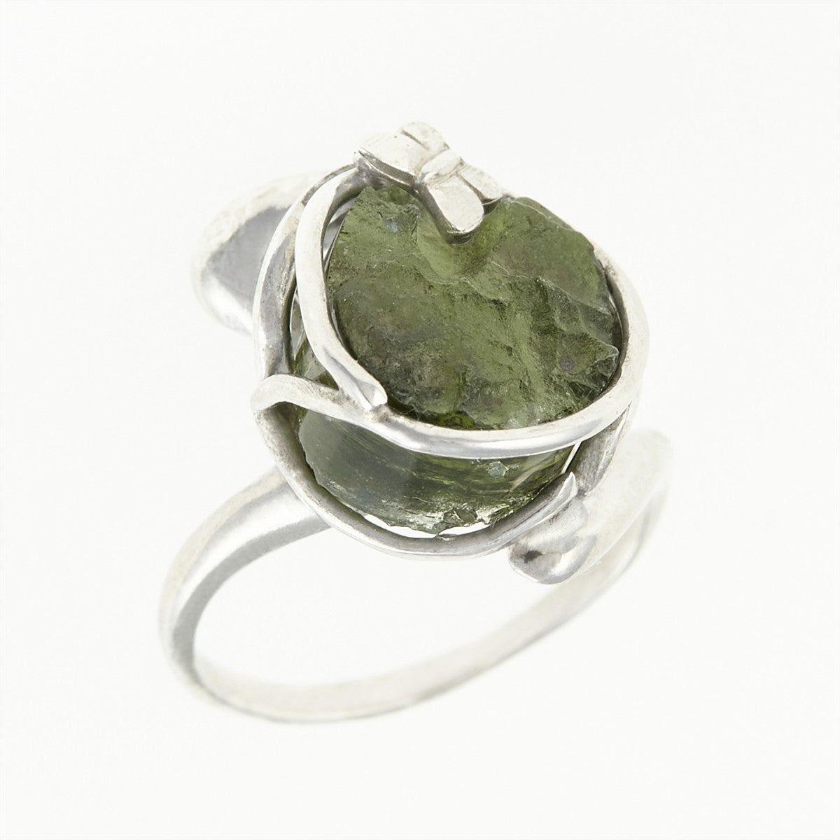 Silver ring with natural moldavite 26-217