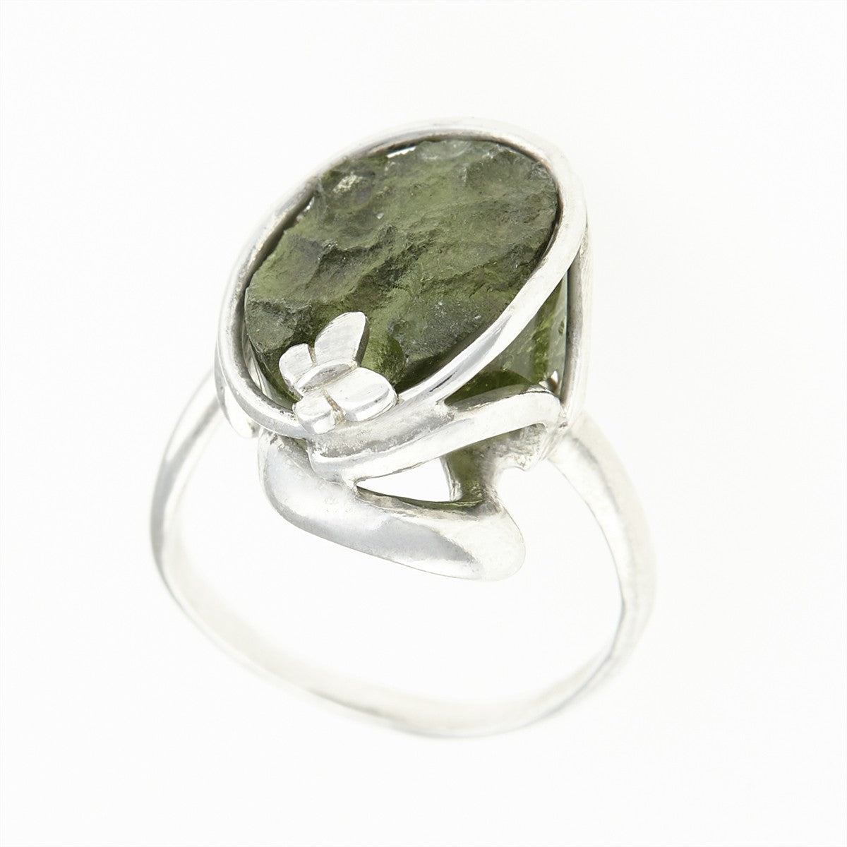 Silver ring with natural moldavite 26-217