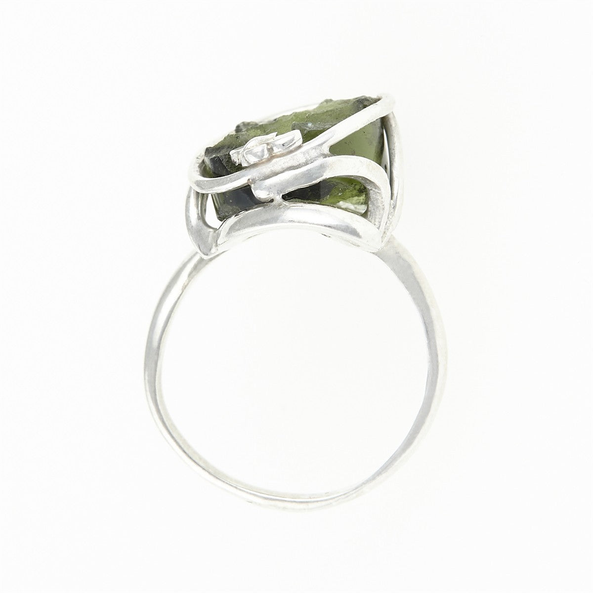 Silver ring with natural moldavite 26-217