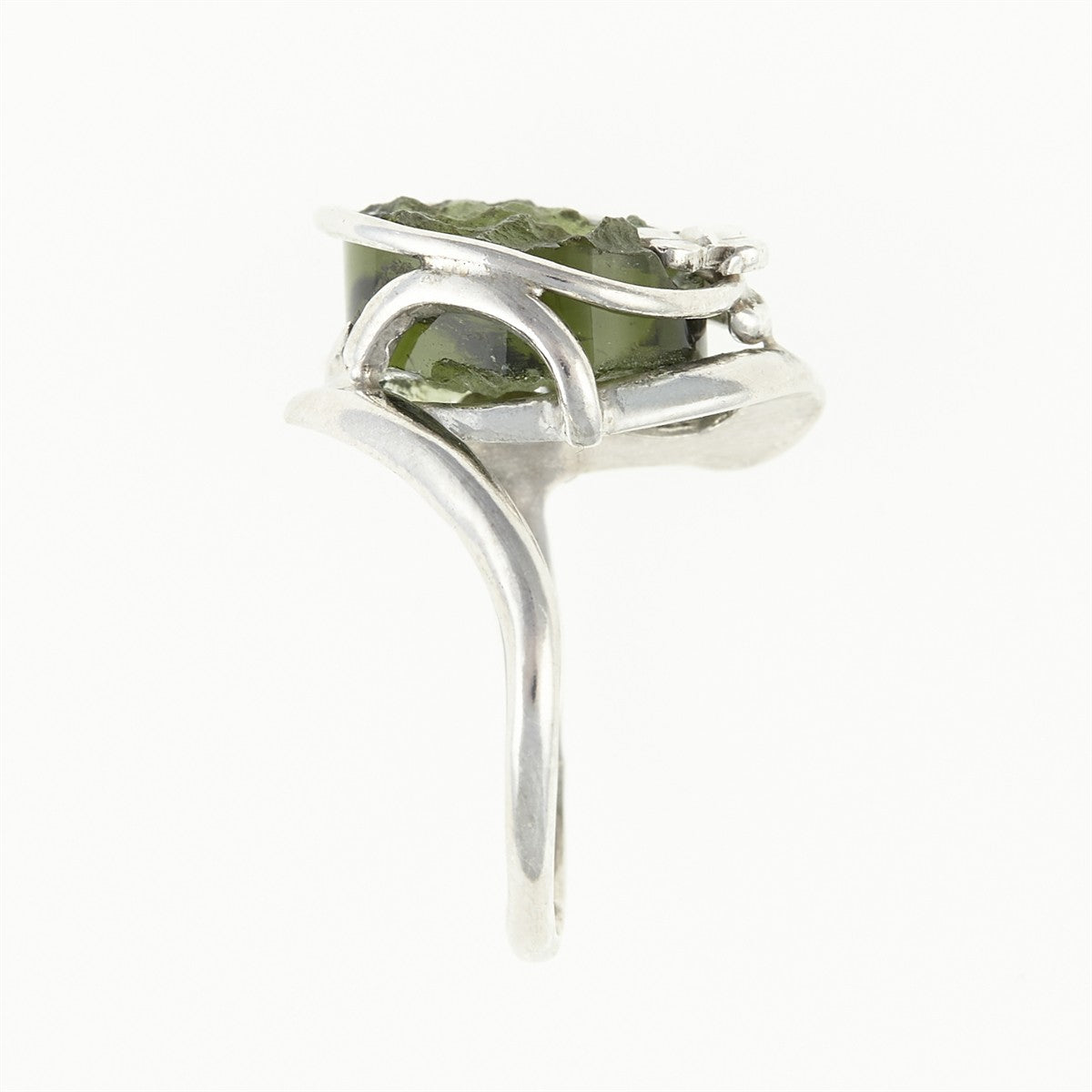 Silver ring with natural moldavite 26-217