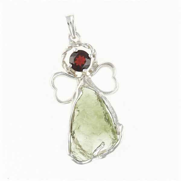 Ciondolo in argento con moldavite e granato - angelo 26-218
