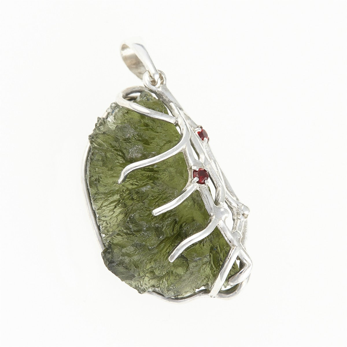 Silver pendant with a moldavite und garnet 26-221