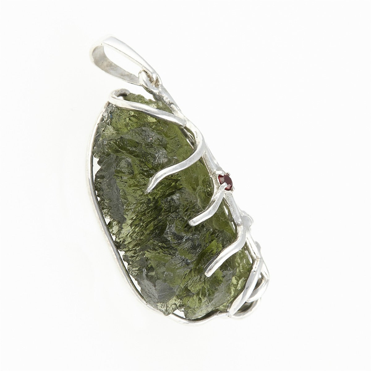 Silver pendant with a moldavite und garnet 26-221